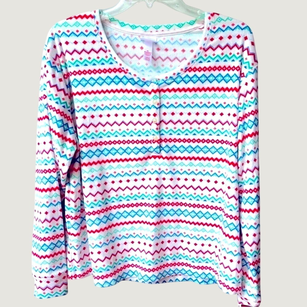 Wondershop Long Sleeve Pajama Lounge Top Womens XL Festive Fair Isle Pattern NWT